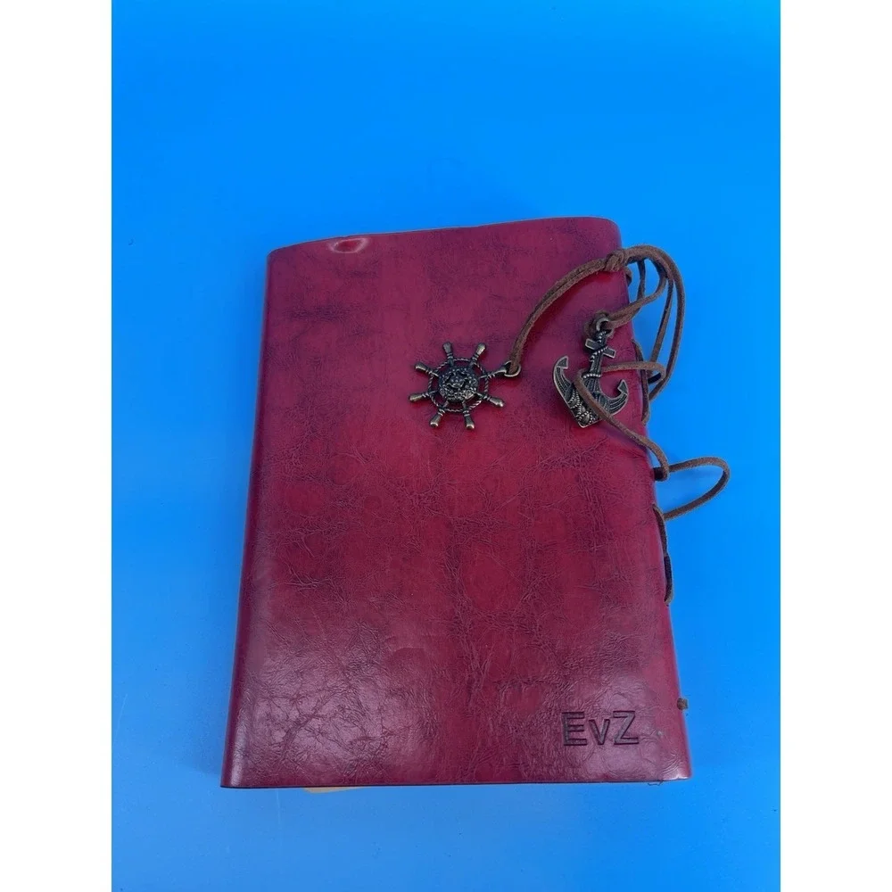 Red‎ Faux Leather A5 Refillable Journal Compass Anchor 6 Ring EVZ